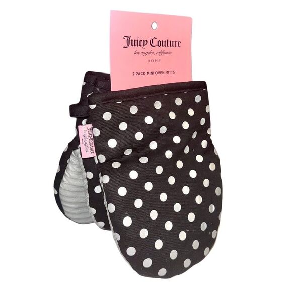 Juicy Couture Home 2 Pack Black & White Polka Dot Mini Oven Mitts Silicone Grip - Picture 6 of 6